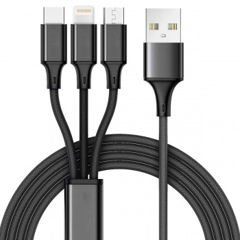 Multi USB Cable-3 in 1 Charger Cable Nylon Braided 4ft (1.2M) Alluminum Connector USB Charging Cord Compatible with iPhoneX,iP