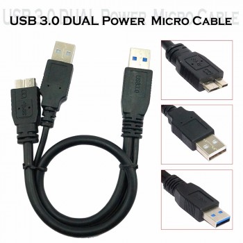 50CM USB 3.0 Dual Power Y Shape 2 X Type a to Micro B high speed upto 5 Gbps data transfer cable for External Hard Drives