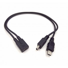 Mini USB 1 to 2 Y Splitter Cable,USB 2.0 Mini 5-Pin Female to Double 2 Male Converter High Speed Charging Cable Cord