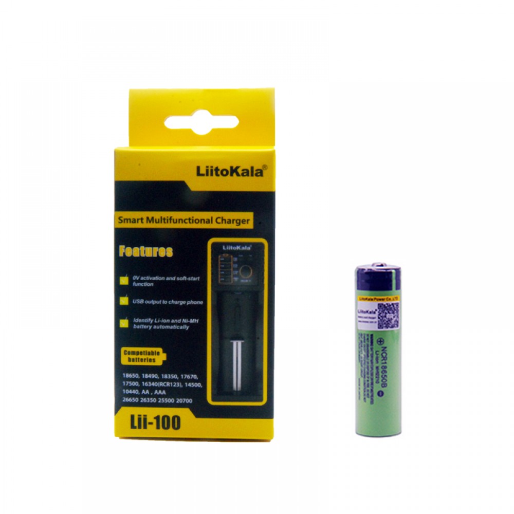 LiitoKala 18650 3400mAh 18650 Li-ion Rechargeable Battery(NO PCB)+ Lii-100 USB Lithium NiMH Smart Battery Charger