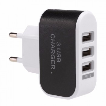 2018 EU Plug 3.1A Triple USB 3 Ports Wall Home Travel AC Charger Adapter for Mobile phone Battery charger High quality Black