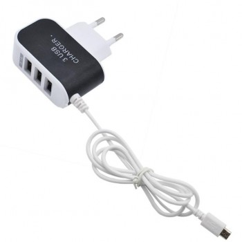 VOBERRY Universal 5V/3.1A 3 in 1 Port USB EU Plug Home Travel Wall Charger AC Power Adapter With Cable for Phone Charger