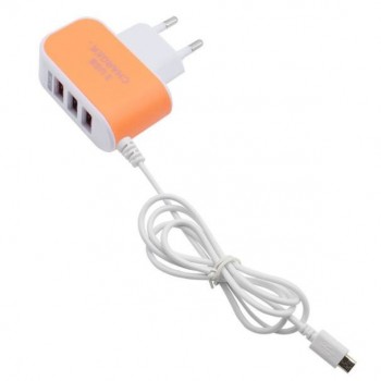 VOBERRY Universal 5V/3.1A 3 in 1 Port USB EU Plug Home Travel Wall Charger AC Power Adapter With Cable for Phone Charger
