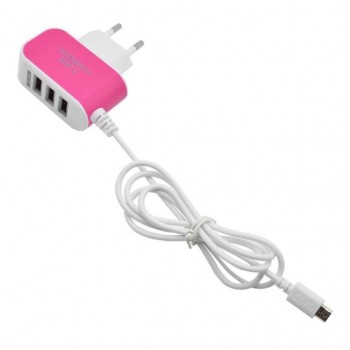 VOBERRY Universal 5V/3.1A 3 in 1 Port USB EU Plug Home Travel Wall Charger AC Power Adapter With Cable for Phone Charger