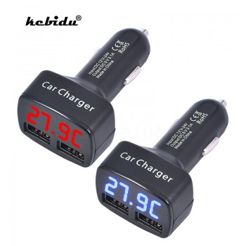 kebidu 4 in 1 Car Dual DC 5V 3.1A USB Charger with Voltage temperature Current Meter Tester Adapter Digital Display Newest