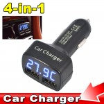 New 2-port Mini12-24V 4 in 1 Car Charger Dual DC5V 3.1A USB with Voltage/temperature/Current Meter Tester Adapter