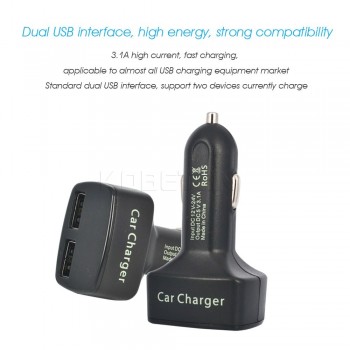 New 2-port Mini12-24V 4 in 1 Car Charger Dual DC5V 3.1A USB with Voltage/temperature/Current Meter Tester Adapter