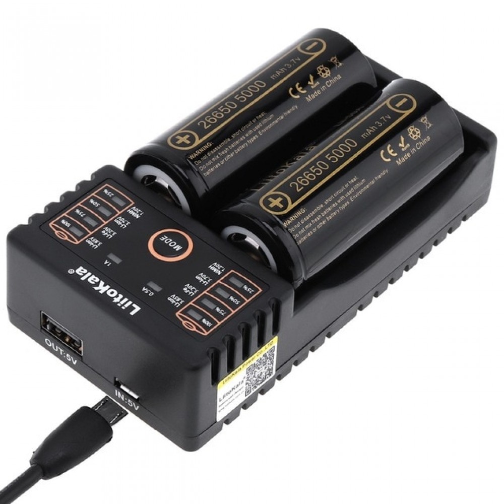 LiitoKala Lii-202 battery charger+2pcs HK LiitoKala Lii-50A 26650 5000mah Rechargeable battery for flashlight,40-50A discharge