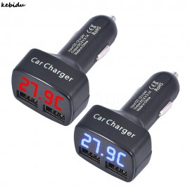 kebidu 4 in  1 Car Charger Adapter USB Charge DC 5V 3.1A Blue Red LCD Digital Display Car Charging for Phones for iPad for iPod