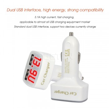 kebidu 4 in  1 Car Charger Adapter USB Charge DC 5V 3.1A Blue Red LCD Digital Display Car Charging for Phones for iPad for iPod