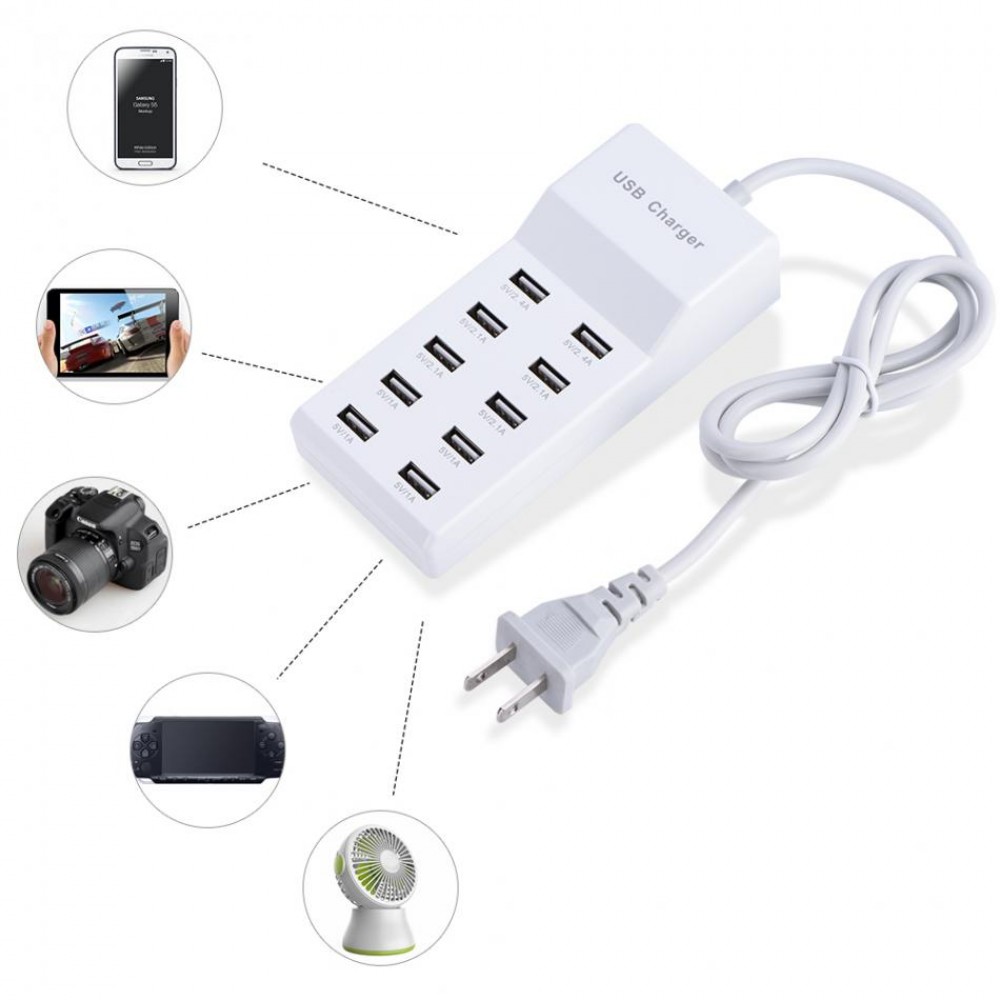 US/EU Plug 5V/10A 10-Port Smart USB Fast Wall Charging Charger Power Adapter Station MAX Output For Xiaomi for Samsung
