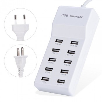 US/EU Plug 5V/10A 10-Port Smart USB Fast Wall Charging Charger Power Adapter Station MAX Output For Xiaomi for Samsung
