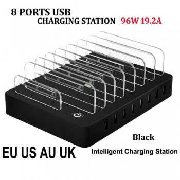 Desktop Smart USB Charger 8 Ports 96W USB Power Charging Station Dock with Stand EU US AU UK Plug for Smartphone Tablet PC