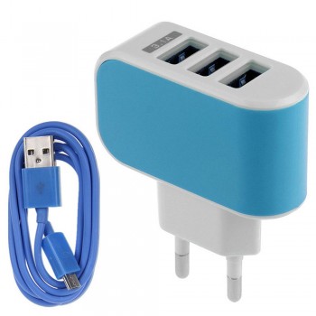 EPULA 3.1A Triple USB Port Wall Home Travel AC Charger Adapter EU + Micro USB Cable For iphone series, ipad, ipod, Samsung