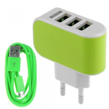 EPULA 3.1A Triple USB Port Wall Home Travel AC Charger Adapter EU + Micro USB Cable For iphone series, ipad, ipod, Samsung