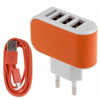 EPULA 3.1A Triple USB Port Wall Home Travel AC Charger Adapter EU + Micro USB Cable For iphone series, ipad, ipod, Samsung