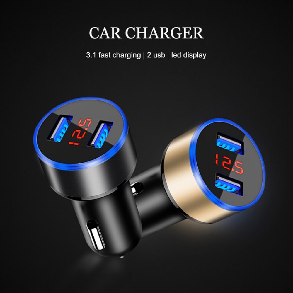 Dual USB Car Charger LED Display Power USB Adapter Cigarette Lighter Socket Car Charger Mobile Phone  MP3  Car  Charger