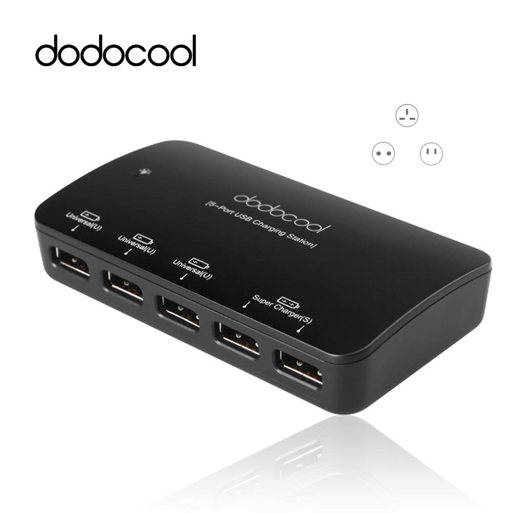 dodocool EU UK Plug 36W 5 Port USB Charger with Smart Super Charging Technology for iPad iPhone Samsung Phone, Tablet and More