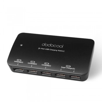 dodocool EU UK Plug 36W 5 Port USB Charger with Smart Super Charging Technology for iPad iPhone Samsung Phone, Tablet and More