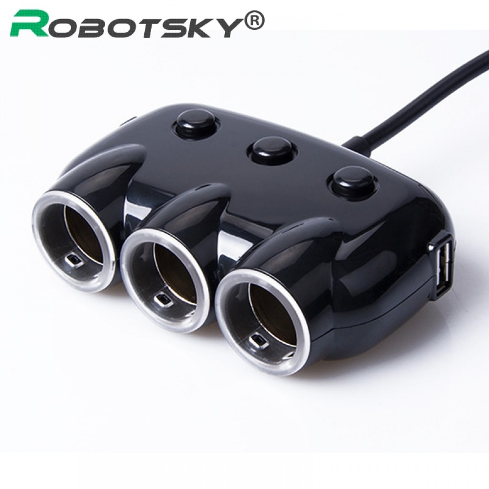 Robotsky 3 Way Car Cigarette Lighter Socket Splitter 3.1A Fast Phone Charge Adapter 12V-24V for Smartphone iPad GPS Recorder
