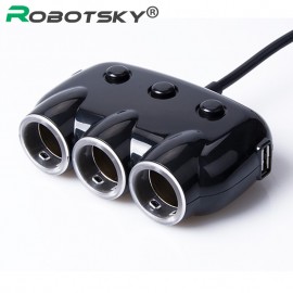 Robotsky 3 Way Car Cigarette Lighter Socket Splitter 3.1A Fast Phone Charge Adapter 12V-24V for Smartphone iPad GPS Recorder