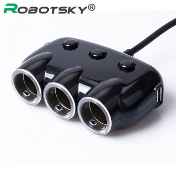 Robotsky 3 Way Car Cigarette Lighter Socket Splitter 3.1A Fast Phone Charge Adapter 12V-24V for Smartphone iPad GPS Recorder