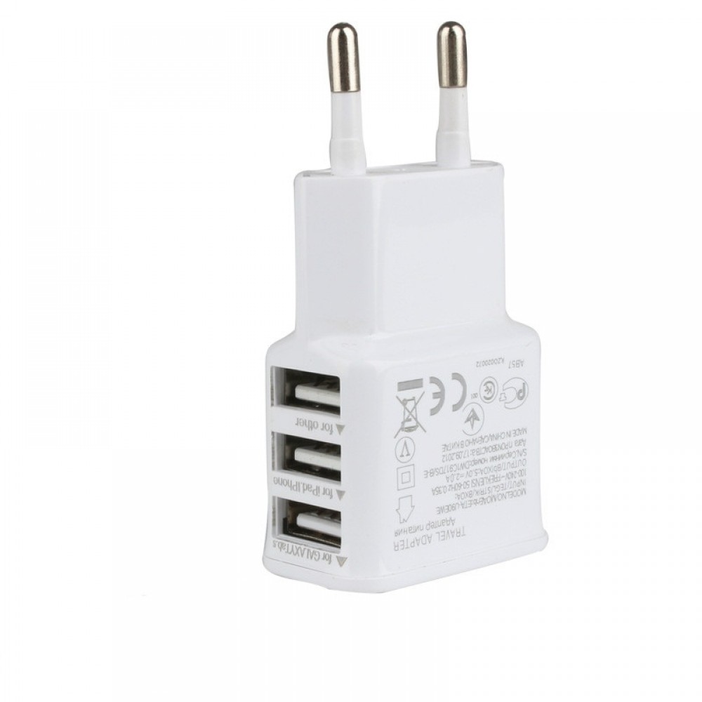 High quality EU Plug 3 Ports Multiple Wall USB Smart Charger Adapter Mobile Phone Device 5V 2A Fast Charging for iPhone iPad