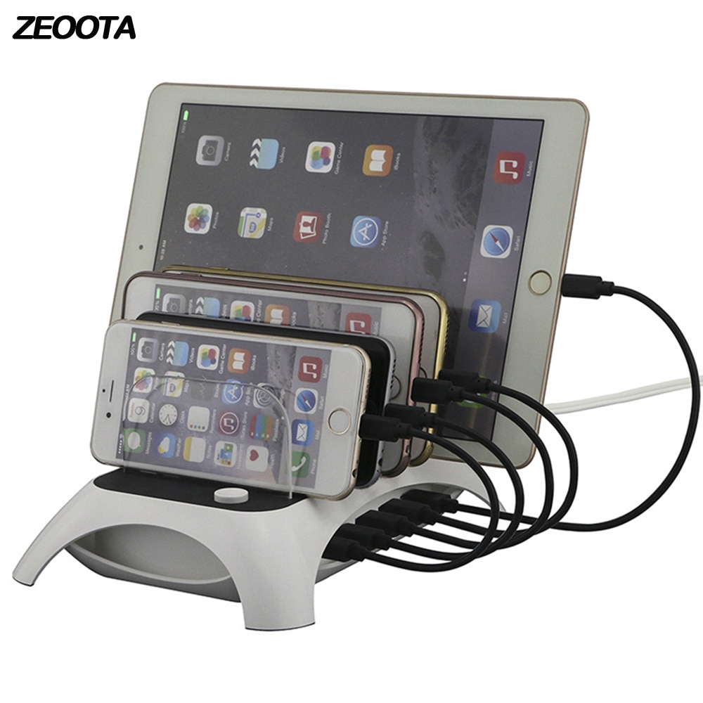 USB Charger Power Adapter 12A Phone Charger  5 Ports Fast Charging Station Dock Stand Holder For iPhone Samsung Xiaomi HUAWEI