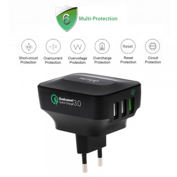 TUTUO Quick Charge 3.0 QC-028P 25W 3-Port EU/US Plug Fast USB Wall Charger Adapter for Galaxy S7/S6/Edge/Xiaomi Redmi/iPhone 7
