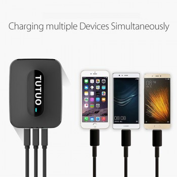 TUTUO Quick Charge 3.0 QC-028P 25W 3-Port EU/US Plug Fast USB Wall Charger Adapter for Galaxy S7/S6/Edge/Xiaomi Redmi/iPhone 7