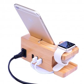 Charging Station,Bamboo Wood USB Charger Dock,5V 3A Smart USB Port Charging Stand for Apple Watch,iPhone amp; Android Smartphones