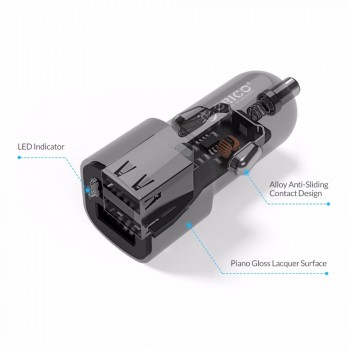 Dual Port USB Car Charger Adapter, ORICO 2 Ports 5V2.4A17W Mini Charger Cigar Socket For iPhone 7 Samsung Galaxy S6 Edge Xiaomi