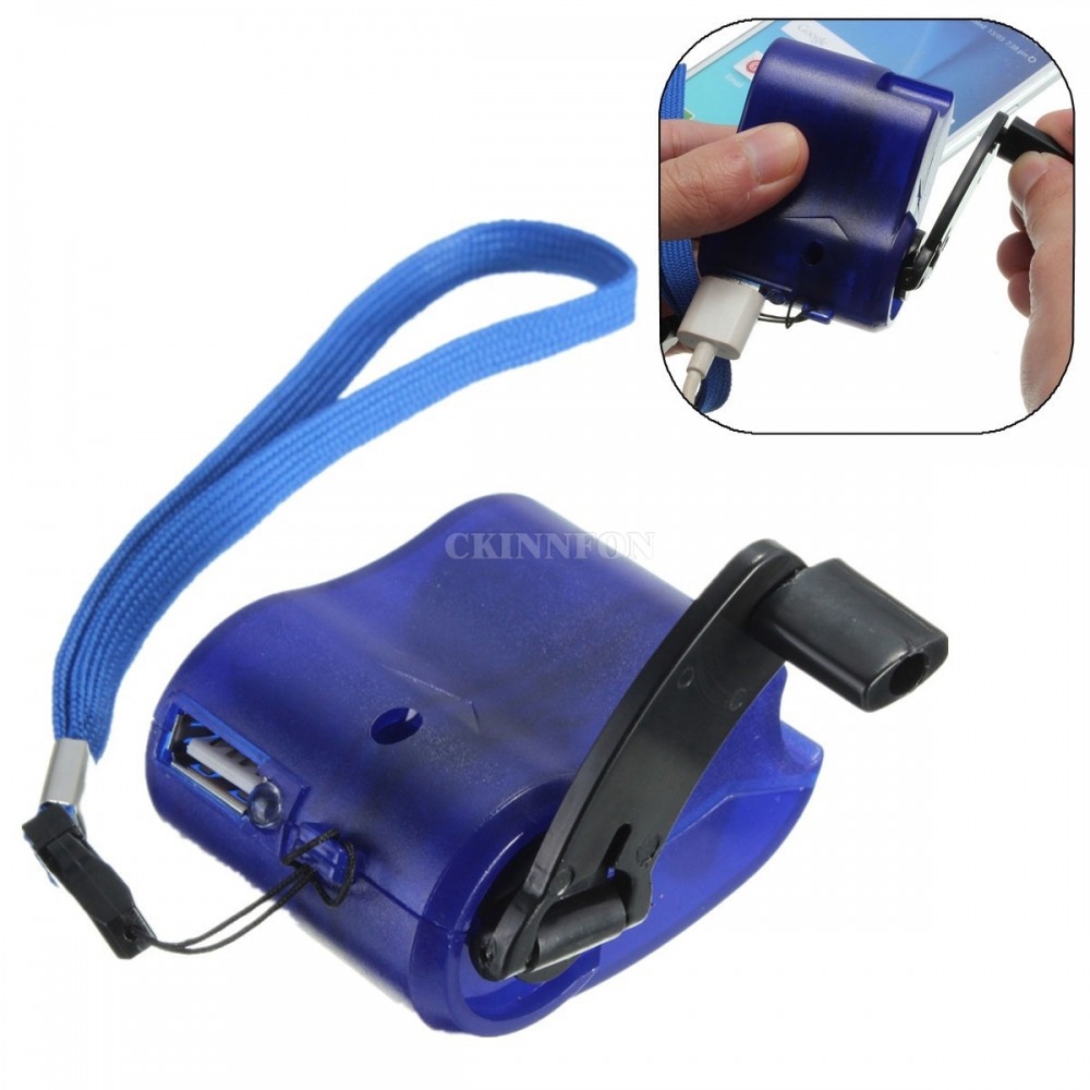 DHL 100PCS Travel Phone Home Charger Dynamo Cell Hand Usb Hand Blue Emergency Dynamo USB Mobile Crank (Blue)