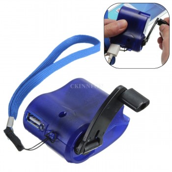 DHL 100PCS Travel Phone Home Charger Dynamo Cell Hand Usb Hand Blue Emergency Dynamo USB Mobile Crank (Blue)