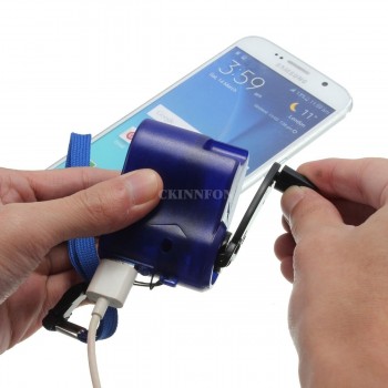 DHL 100PCS Travel Phone Home Charger Dynamo Cell Hand Usb Hand Blue Emergency Dynamo USB Mobile Crank (Blue)
