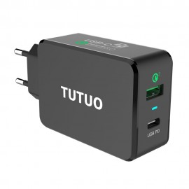 TUTUO USB C PD Wall Charger (Power Delivery) Type C+Quick Charge 3.0 Fast Power Adapter for iPhone 8/X /8 Plus Galaxy S8 S9 Plus