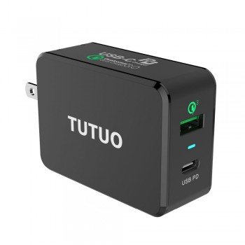 TUTUO USB C PD Wall Charger (Power Delivery) Type C+Quick Charge 3.0 Fast Power Adapter for iPhone 8/X /8 Plus Galaxy S8 S9 Plus