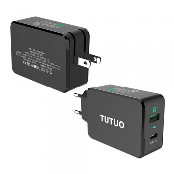 TUTUO USB C PD Wall Charger (Power Delivery) Type C+Quick Charge 3.0 Fast Power Adapter for iPhone 8/X /8 Plus Galaxy S8 S9 Plus