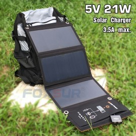 FOXSUR 5V 21W Outdoor Solar Charger Panel 5V 3.5A max. Foldable charger, Portable Dual Output travel Charger,No mans land use