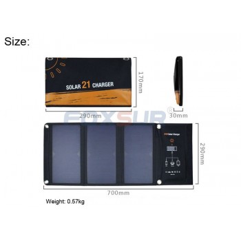 FOXSUR 5V 21W Outdoor Solar Charger Panel 5V 3.5A max. Foldable charger, Portable Dual Output travel Charger,No mans land use