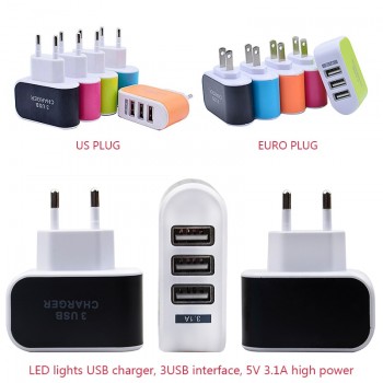 5V 3A EU US Plug Power Adapter 3 Ports Multiple Wall USB Smart Charger Adapter Mobile Phone Device Fast Charging for iPhone iPad