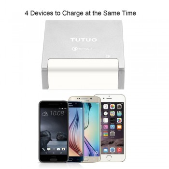 TUTUO 40W 4 Ports USB Charger Quick Charge 3.0 Fast Desktop Dock Holder Power Adapter for iPhone 7 iPad Pro 10.5 Huawei Mate 10