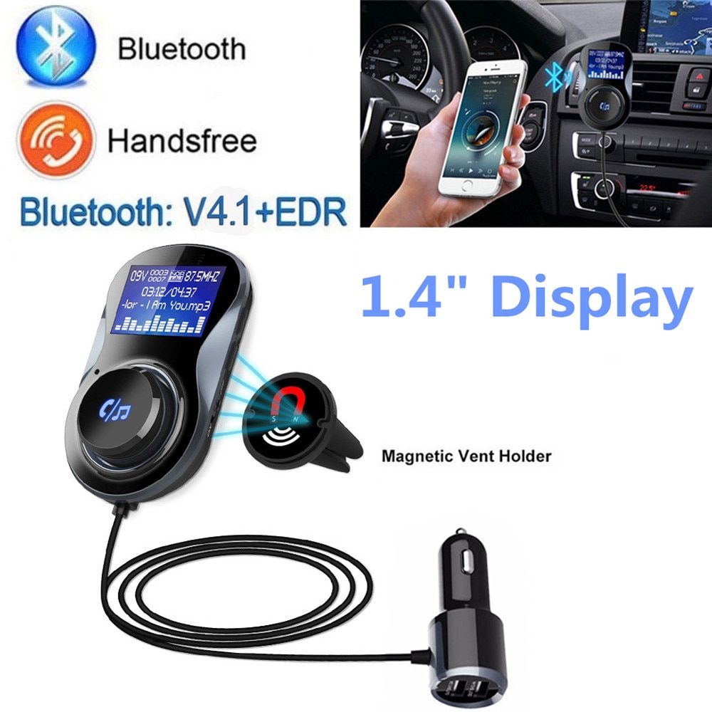 Bluetooth Hands-free FM Modulator Stereo Car MP3 Player Audio Adaptor FM Transmitter Support U Disk TF Dual USB Charger