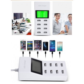 Fast Shipping LCD 45W 8 Port Smart USB Charger Hub with Charging Station USB Wall Travel Charger for Smartphone Tablets