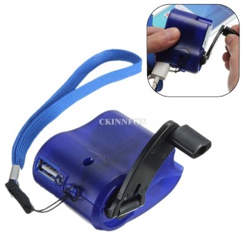 DHL 500PCS Travel Phone Home Charger Dynamo Cell Hand Usb Hand Blue Emergency Dynamo USB Mobile Crank (Blue)