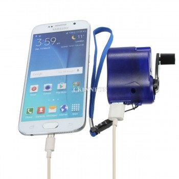 DHL 500PCS Travel Phone Home Charger Dynamo Cell Hand Usb Hand Blue Emergency Dynamo USB Mobile Crank (Blue)