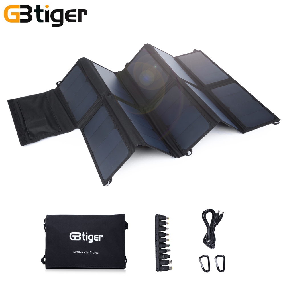 GBtiger 65W Solar Charger Solar Panel Waterproof Sunpower Charger Panel with Dual USB Port for Computer Iphone Android Samsung