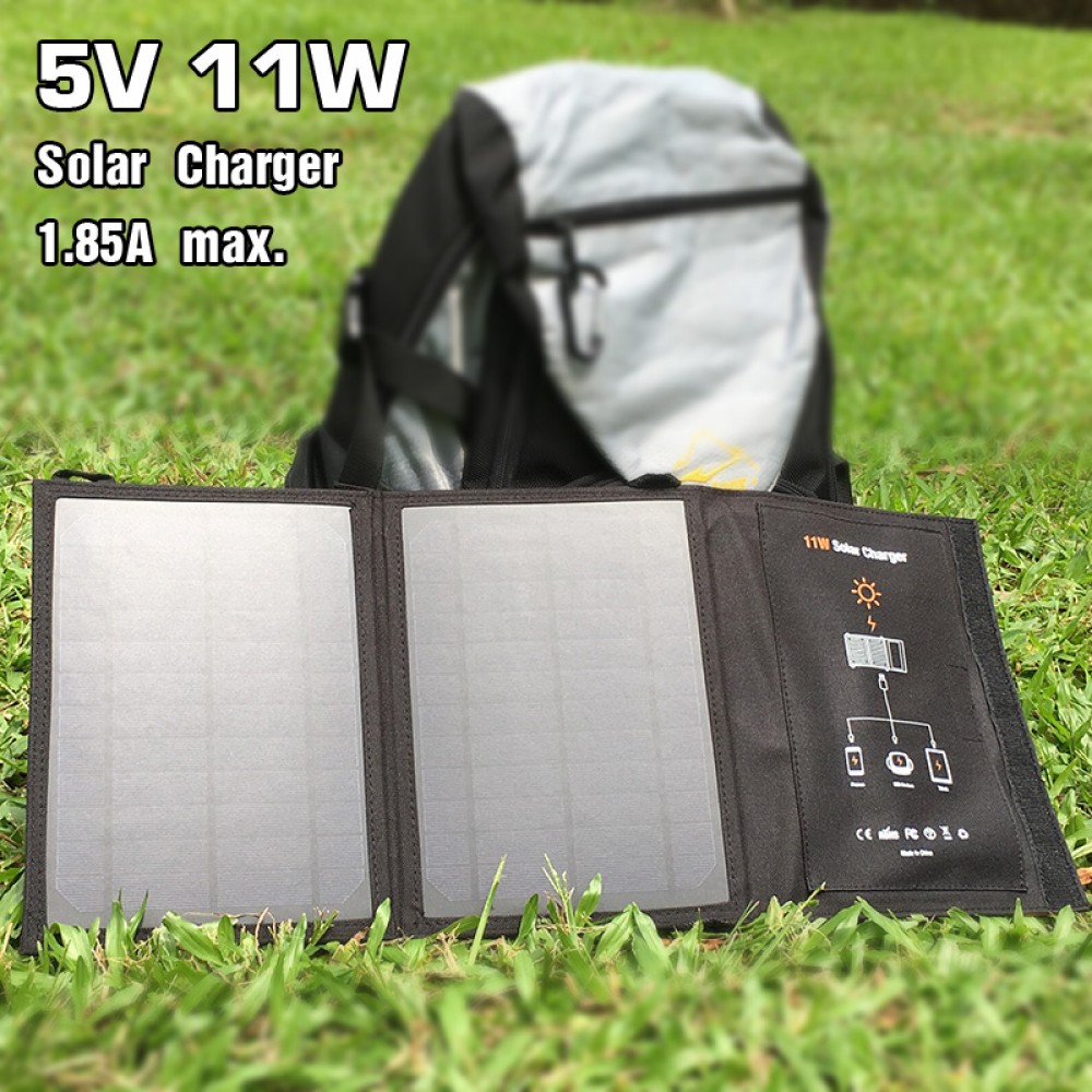 FOXSUR 5V 11W Solar folding bag Outdoor Solar Charger Panel 5V 1.85A Foldable charger, Portable Climbing Charger,For cell Phones