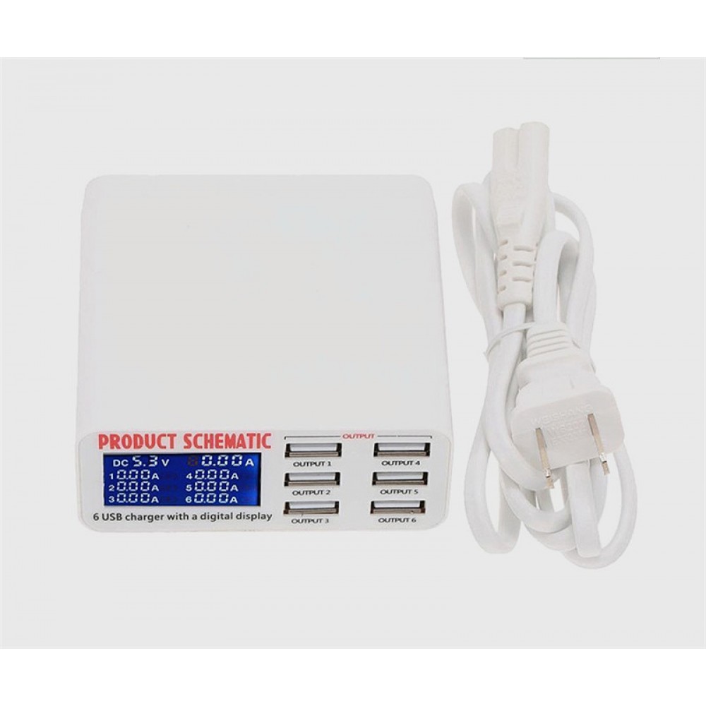 USB Charger Portable Multi USB Port Rapid Charger 6 Port USB Socket Fast Charger with LCD Display for Smart Mobile Phone