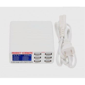 USB Charger Portable Multi USB Port Rapid Charger 6 Port USB Socket Fast Charger with LCD Display for Smart Mobile Phone